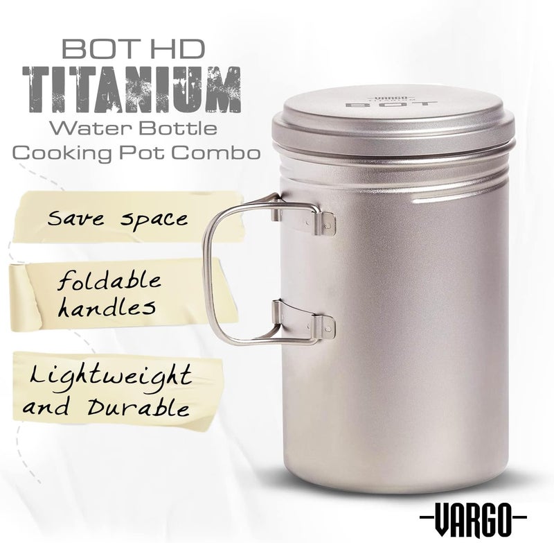 Vargo Titanium BOT Series | BOT-HD Bottle Pot – 1 Liter (34 oz.) Ultralight Water Bottle Cooking Pot Weighs 153 grams (5.4 oz.) | Backpacking Camping - Image 2